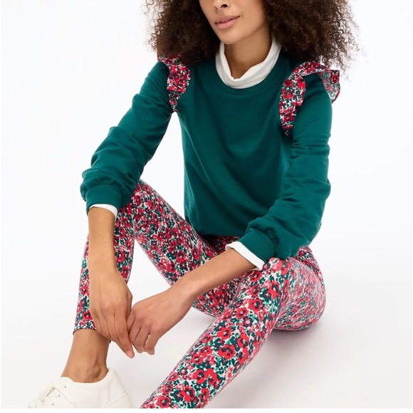 NWT J Crew green sweatshirt with floral ruffle XS - Picture 2 of 6